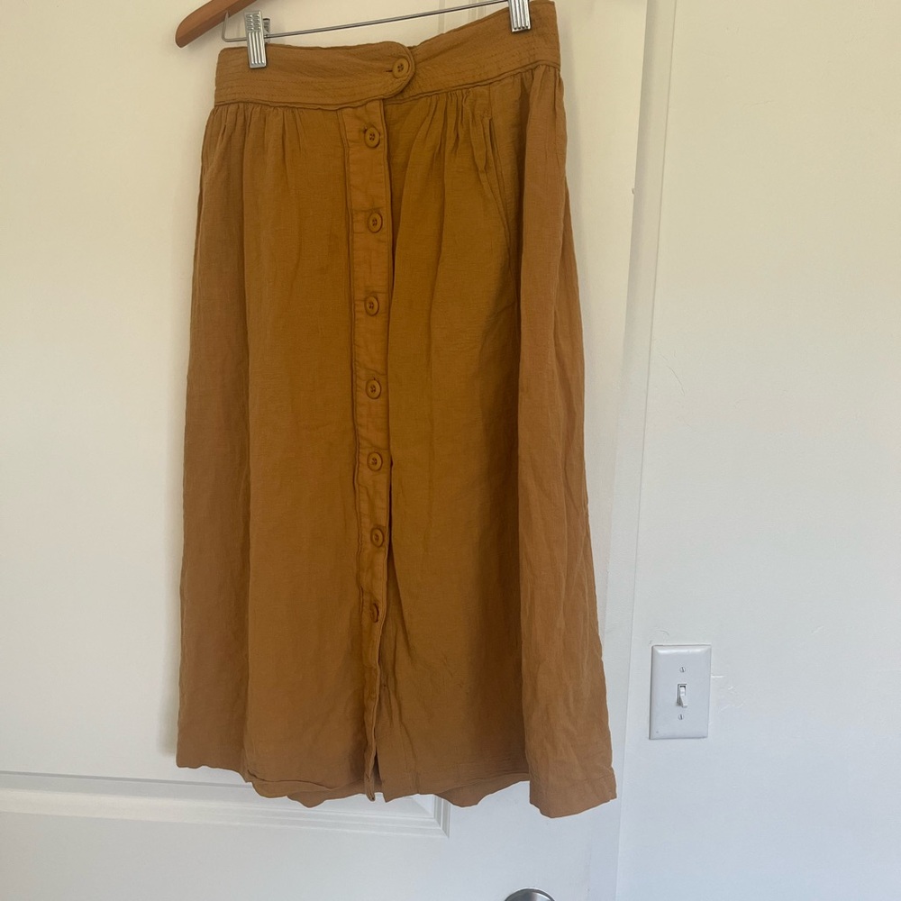 Polagram Button-Down Crepe Skirt in Mustard